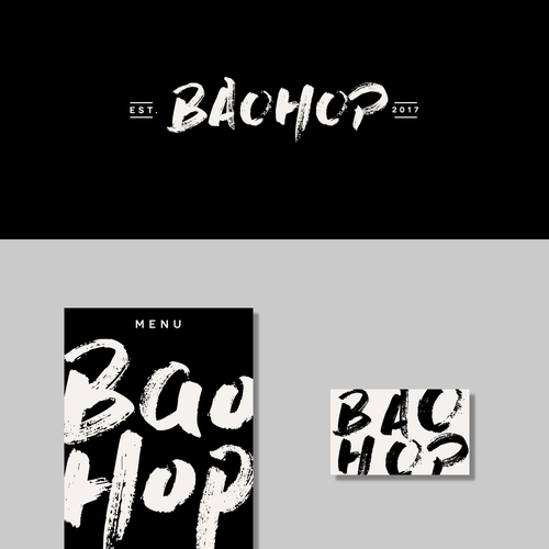 Brush lettering design with the title 'A HIP logo for BAO HOP'
