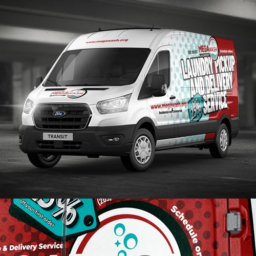 Wrap design with the title ' Winning eye catching van wrap for a Laundry Delivery Van'