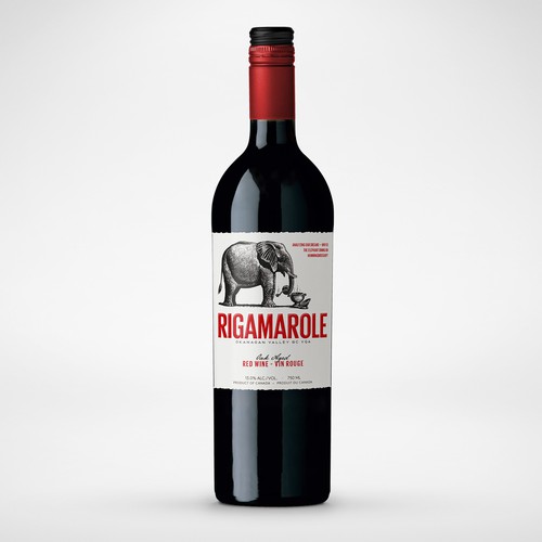 Typographic label with the title 'Rigamarole Wine label redesign'