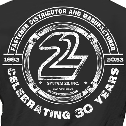 Black and white t-shirt with the title '30th Anniversary T-Shirt Design'