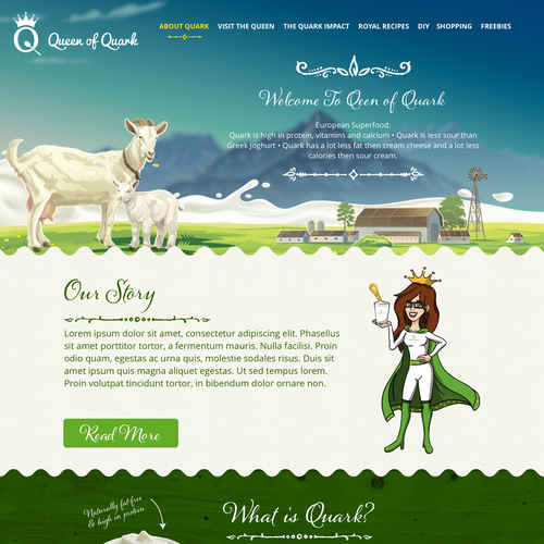 Sketch website with the title 'Website for new superfood based on Quark for the US.'