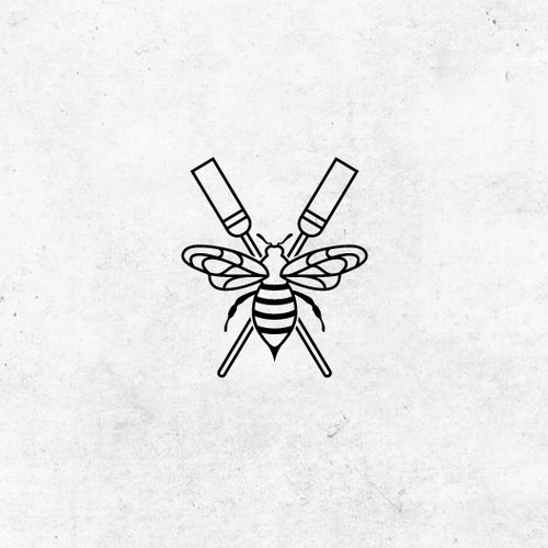 Minimal artwork with the title 'Minimalistic design with a bee'