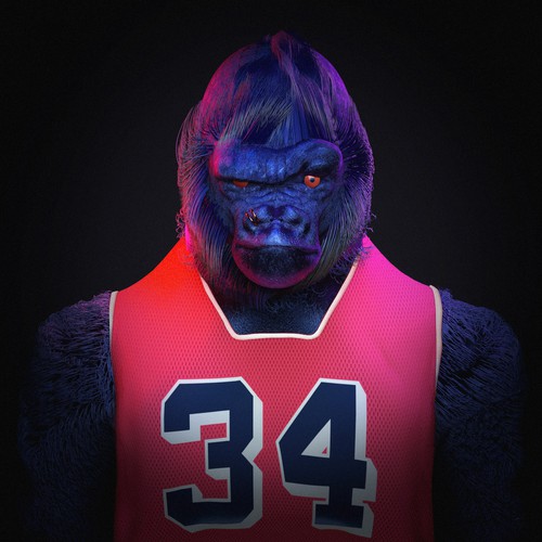 Neon illustration with the title 'Basketball Apes (Gorilla)'