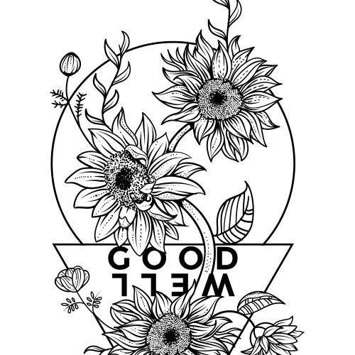 Sunflower design with the title 'Blackwork floral forearm tattoo.'