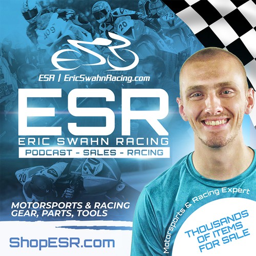 Motorsport design with the title 'ESR " Eric Swahn Racing Podcast"'