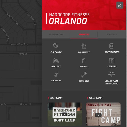 Location design with the title 'Hardcore Fitness Interactive Map'