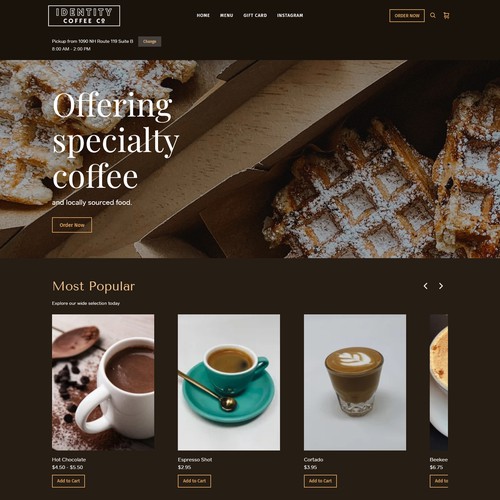 Atom design with the title 'Identity Coffee Co. For Square online store site'