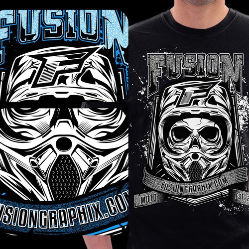 Helmet t-shirt with the title 'Fusion T-Shirt Design'