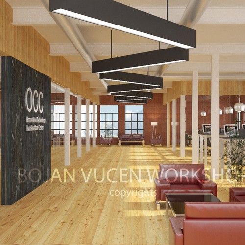 Architectural design artwork with the title 'Office Interior Design'