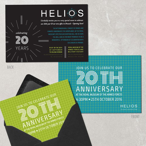 Invite design with the title '20th Anniversary Invitation for Helios an Aviation Management Company'