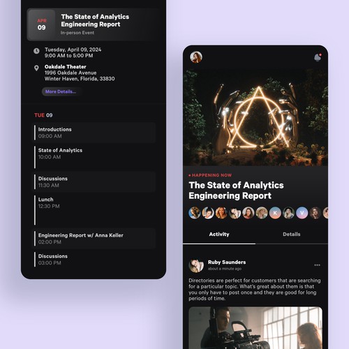 Feed design with the title 'Social app for exclusive events'