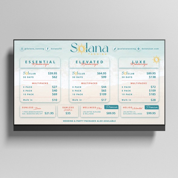 Sleek design with the title ' Single Page Menu for Tanning Salon'