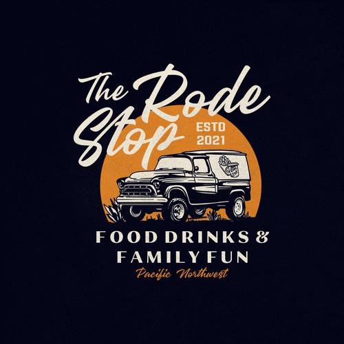Classic car logo with the title 'The Rode Stop Logo Design'