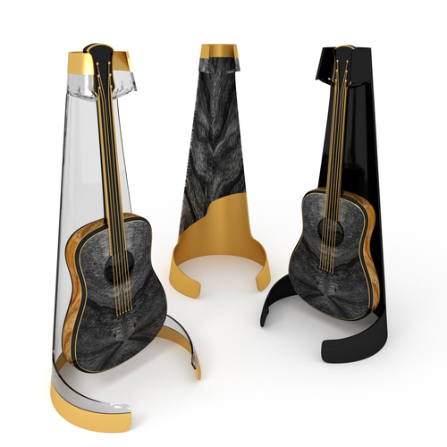 3D rendering design with the title 'Guitar and guitar stand concept'