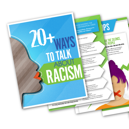 Visual design with the title '20+ Ways to talk about Racism'