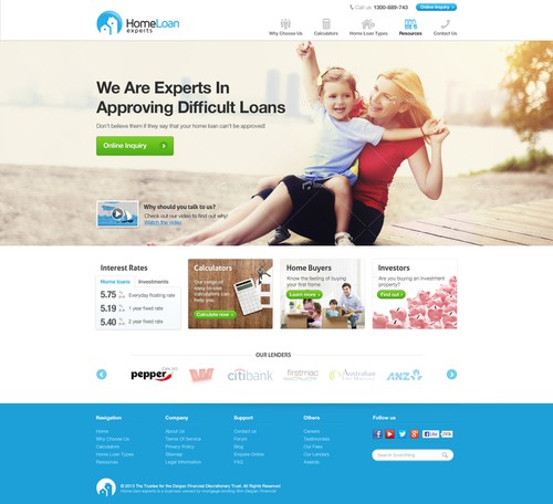 Mortgage website with the title 'Create the next website design for Home Loan Experts'