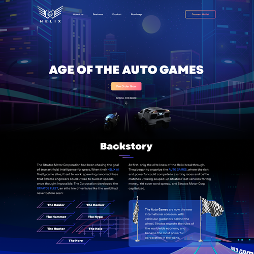 Token design with the title 'NFT Racing Game website'