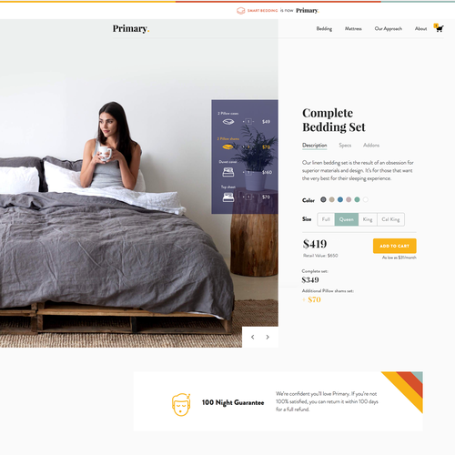 Redesigned website with the title 'Redesign products item view'