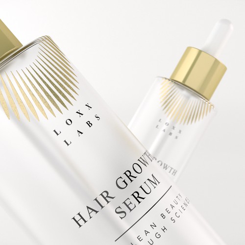 Gold packaging with the title 'Luxury Cosmetic hair serum label design'