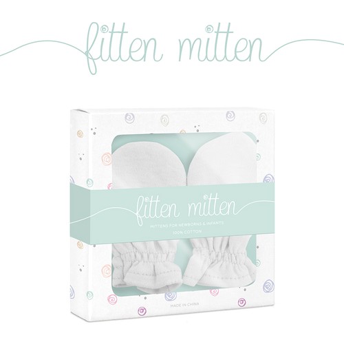 Clothing packaging with the title 'Logo & Packaging for Baby Mittens '