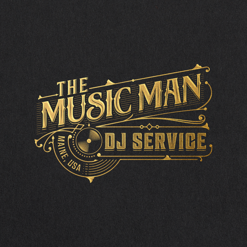 Art Deco design with the title 'THE MUSIC MAN DJ SERVICE'