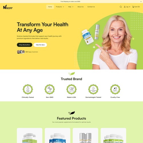 Supplement website with the title 'Landing page revamp for Supplement Brand'