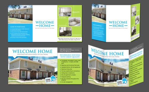 Promotional design with the title 'Help Miller Place Townhomes  with a new print or packaging design'