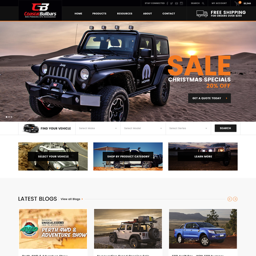 Automotive website with the title 'Get Dirty! 4WD eCommerce Design'