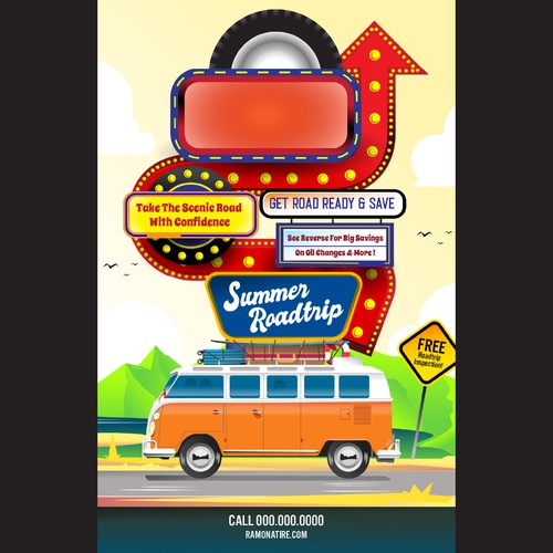 Car illustration with the title 'Summer roadtrip campaign'