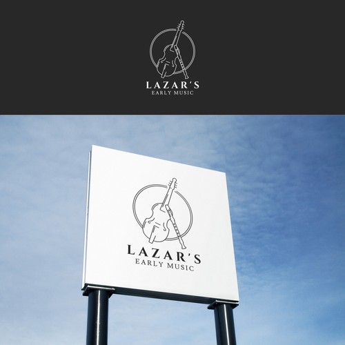 Violin logo with the title 'Clean line art style Logo for Lazar's Early Music'