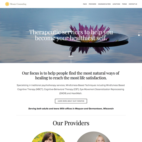 Therapy website with the title 'Mosaic Psychotherapy Services'