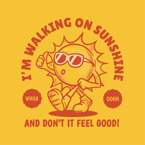 Retro artwork with the title 'Walking on Sunshine iconic song '