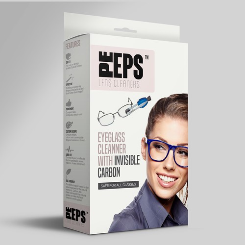 Typography packaging with the title 'peeps lens cleaners'