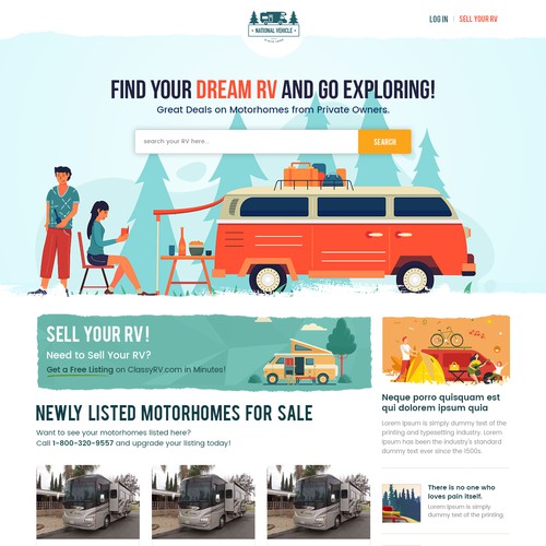 Automotive website with the title 'New Website Design for a Unique RV Marketing Company'