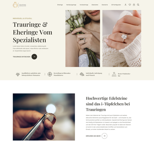 Jewelry website with the title ' BRANDNEW WEDDING RING & ENGAGEMENT RING PAGE FOR A GERMAN COMPANY'