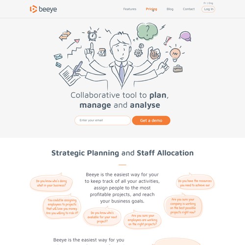 Landing page website with the title 'Website redesign for a management web-app intended for high-level managers '