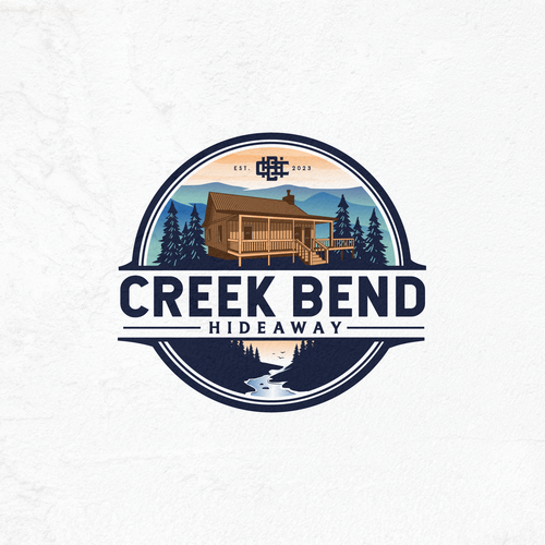 Calming design with the title 'creek bend hideaway logo'