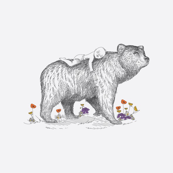 Realistic illustration with the title 'Birth announcement Bear '