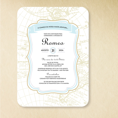 Invite design with the title 'Travel Theme Baby Shower Invite'