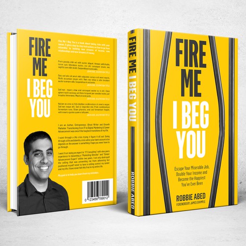Bar design with the title 'Book cover for Fire Me I Beg You'