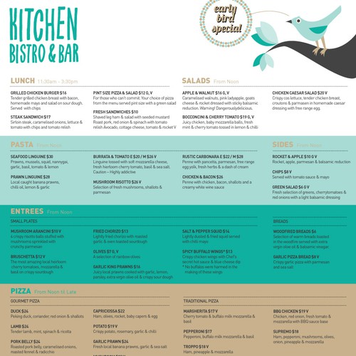 Bistro design with the title 'Menu design for Kitchen Bistro & Bar'
