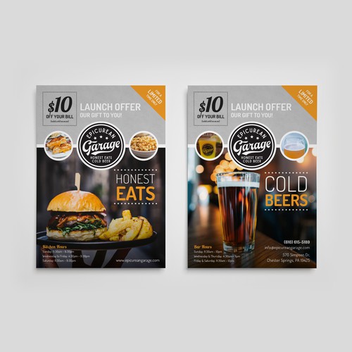 Direct mail design with the title 'Epicurean Garage Leaflet'