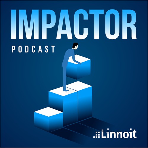 Dark blue design with the title 'Eye catching and formal podcast cover for Consulting firm'