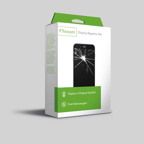 Display design with the title 'Verpackung für Display Reperatur Set'
