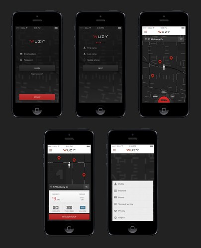 Vehicle design with the title 'Wuzy - ridesharing app concept'