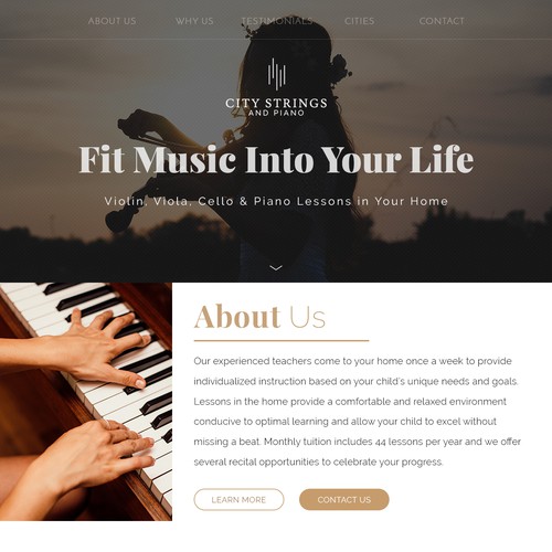 Music website with the title 'Landing page for music school'