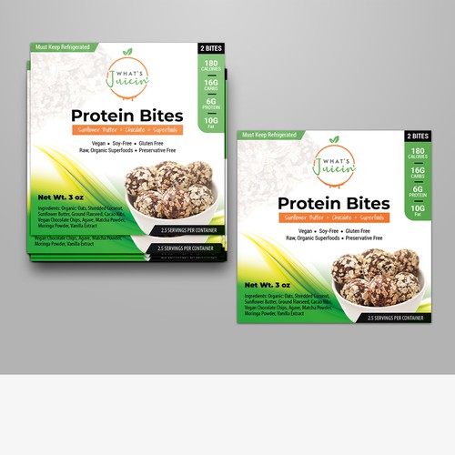 Protein label with the title 'Protein Bites label design'