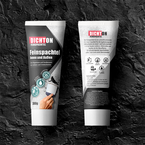 Paint design with the title 'TUBE LABEL DESIGN FOR WALL PUTTY PRODUCT'