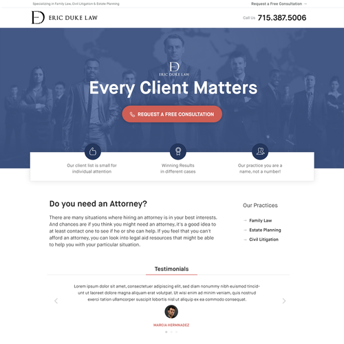 Call to action design with the title 'Landing page for Law Firm'