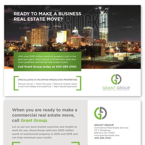 Direct mail design with the title 'Postcard for commercial real estate company'